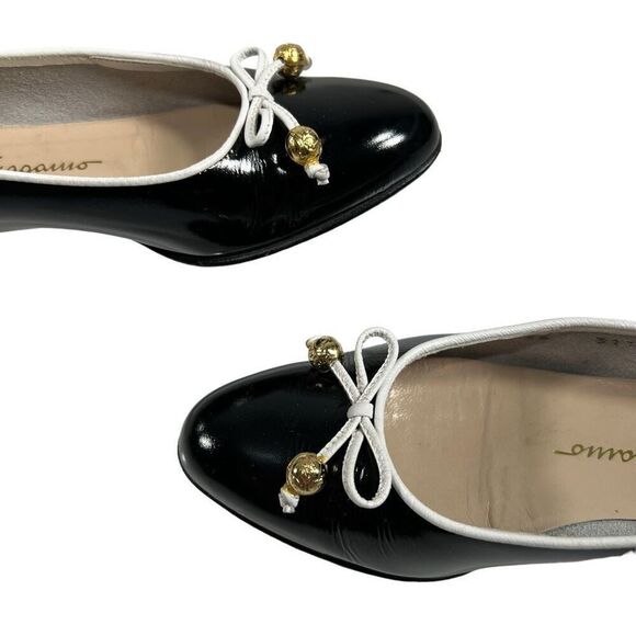 Salvatore Ferragamo Women's 4C Black Leather Bow Accent Ballet Flats Size 4C - Picture 4 of 11